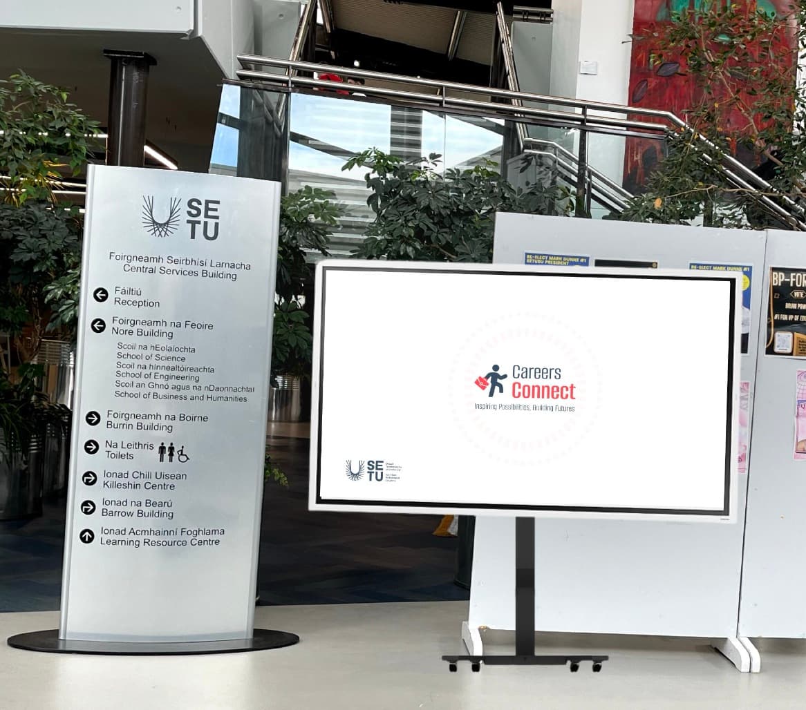 SETU Careers Connect product shown on a campus display