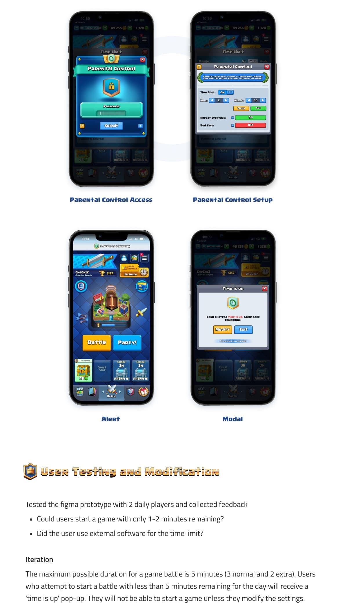 Final Clash Royale parental control feature screens
