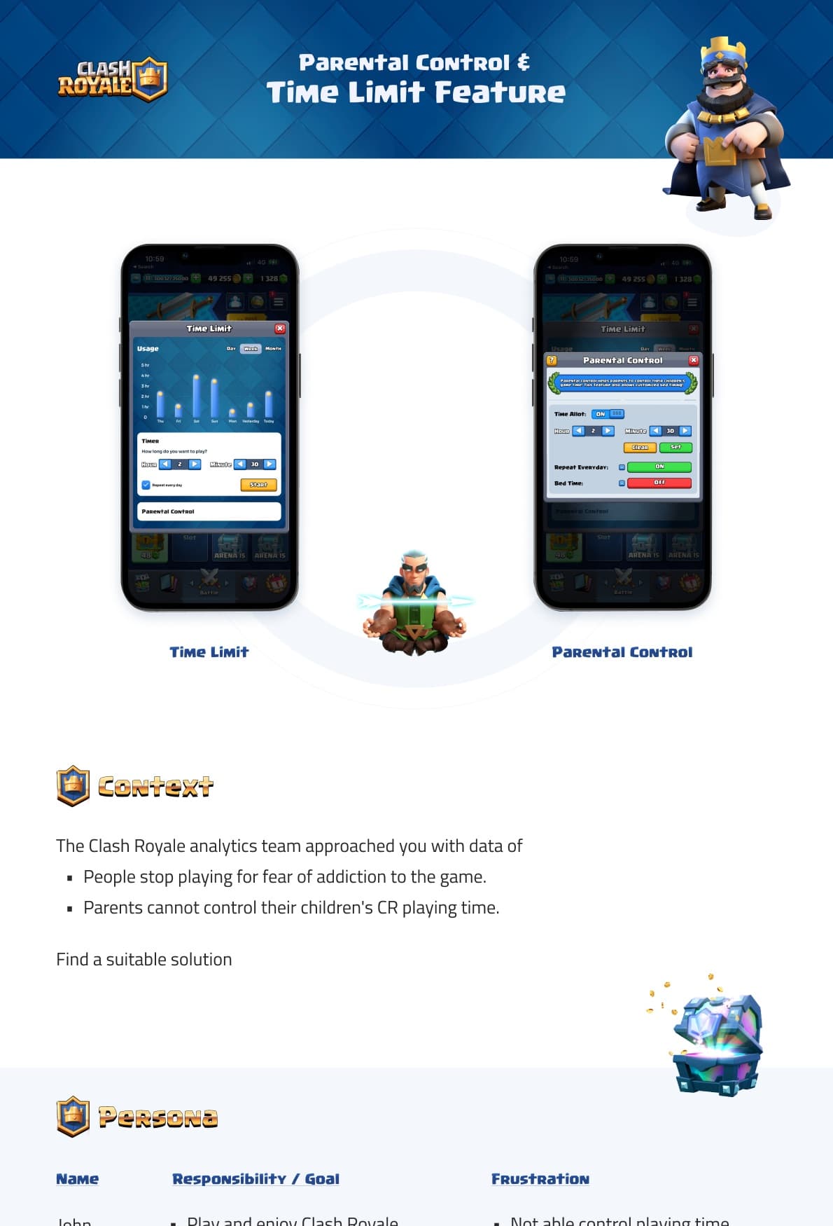 Clash Royale time limit and parental control concept screens